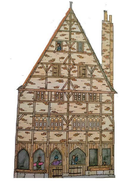 Casa medievale con tetto spiovente