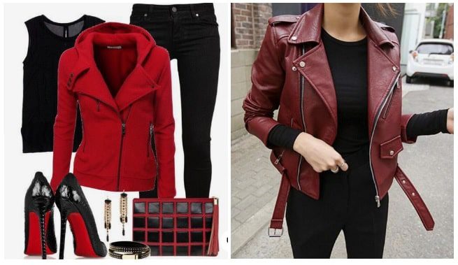 Rock-chic outfit con rosso