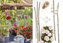 Decorazioni fai da te con gerani bottiglie e fiori
