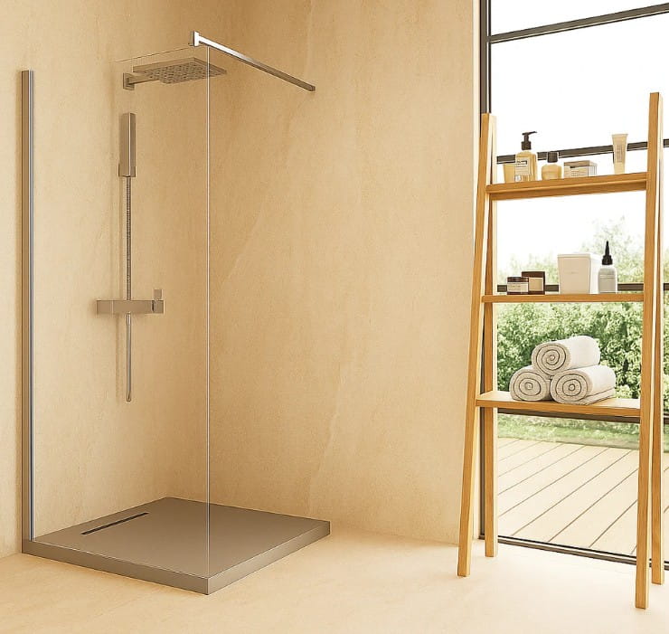Doccia con parete in vetro
