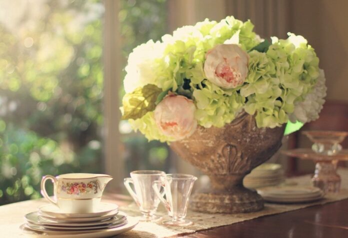 Fiori bagno shabby ortensie e peonie